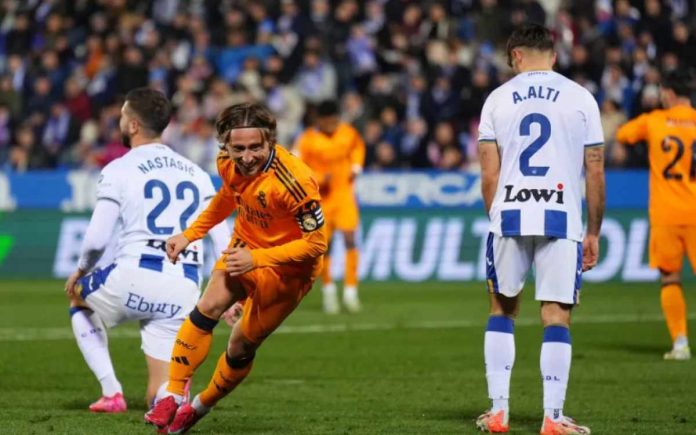 Luka Modric usai mencetak gol di laga Real Madrid vs Leganes di Copa del Rey